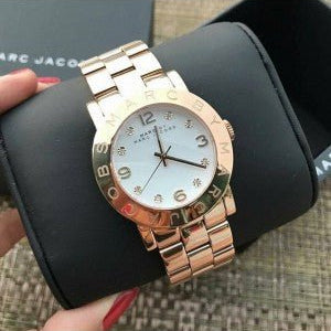 Marc Jacobs Amy White Dial Rose Gold Stainless Steel Strap Watch for Women - MBM3077