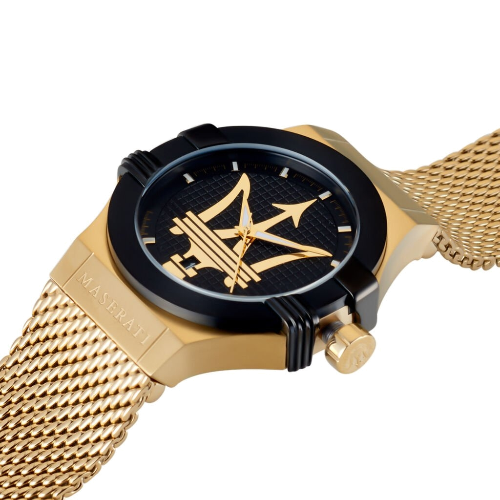 Maserati Potenza Quartz Black Dial Gold Mesh Bracelet Watch For Men - R8853108006