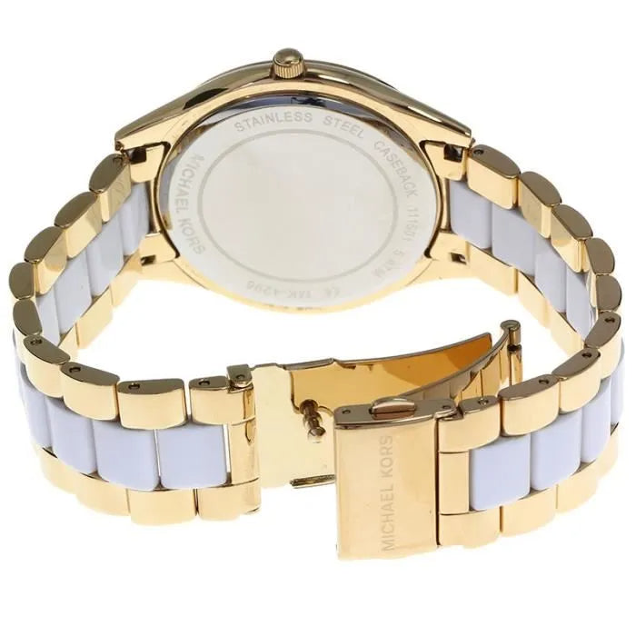 Michael Kors Slim Runway Quartz White Dial Two Tone Steel Strap Watch For Women - MK4295
