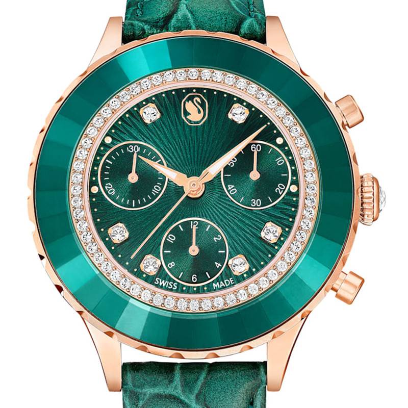 Swarovski Octea Chrono Green Dial Green Leather Strap Watch for Women - 5672931