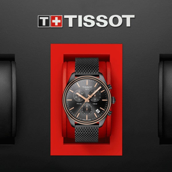 Tissot T Classic PR 100 Chronograph Anthracite Black Dial Black Mesh Bracelet Watch For Men - T101.417.23.061.00
