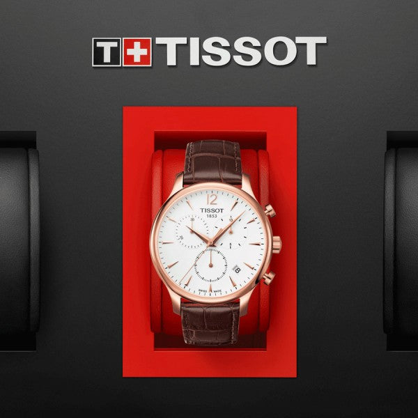 Tissot T Classic Tradition Chronograph White Dial Brown Leather Strap Watch For Men - T063.617.36.037.00