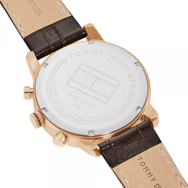 Tommy Hilfiger Kane Chronograph Blue Dial Brown Leather Strap Watch for Men - 1791399