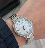 Emporio Armani Cleo Crystals Mother Of Pearl Dial Silver Steel Strap Watch For Women - AR11484