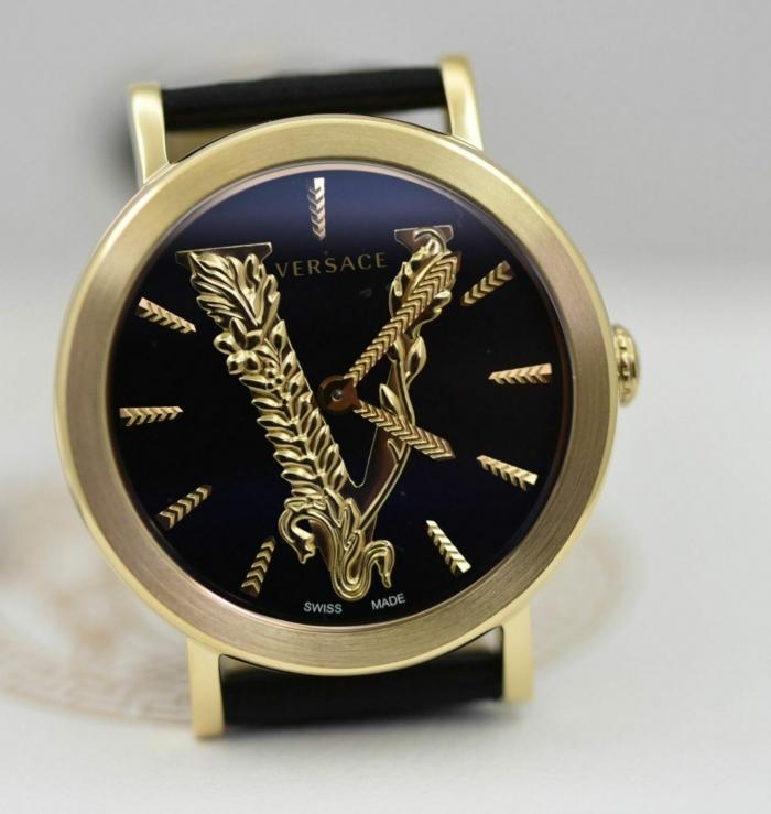 Versace Virtus Quartz Black Dial Black Leather Strap Watch for Women - VEHC00119