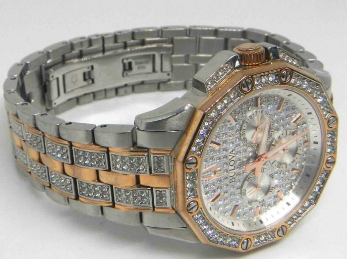 Bulova Octova Crystal Silver Dial Two Tone Steel Strap Watch for Men - 98C133