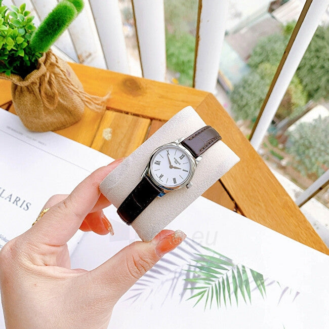 Tissot Tradition 5.5 Lady Silver Dial Brown Leather Strap Watch for Women - T063.009.16.018.00