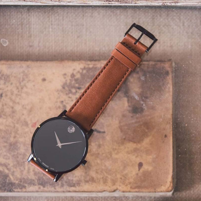 Movado Museum Classic Black Dial Brown Leather Strap Watch for Men - 0607198