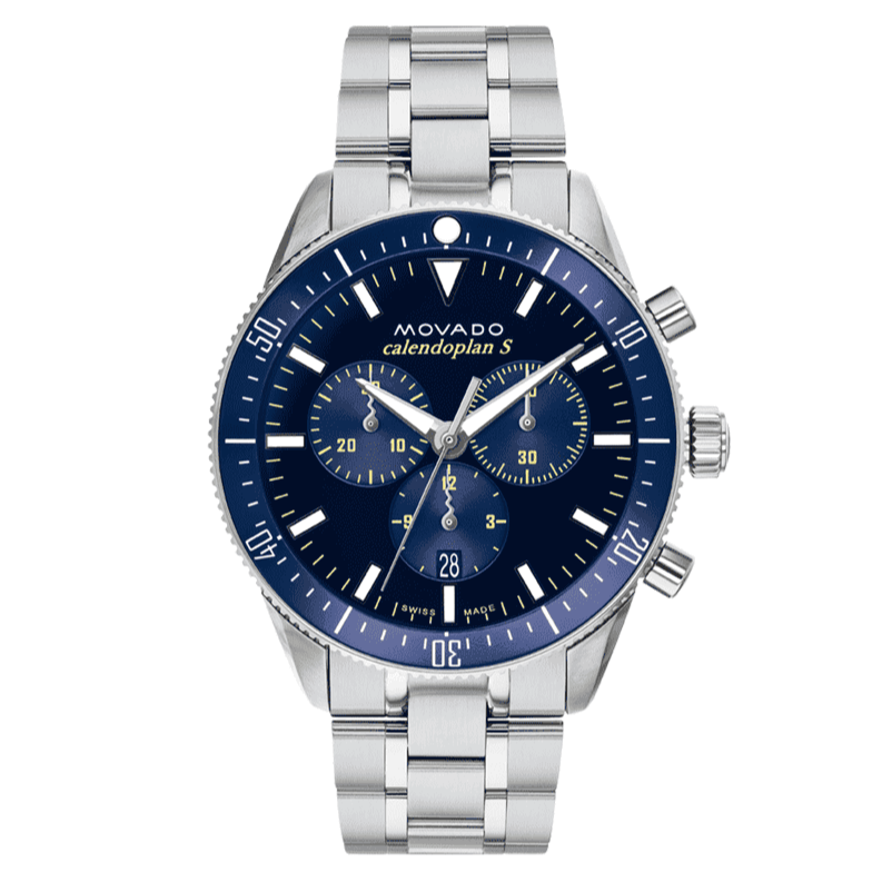 Movado Heritage Calendoplan Chronograph Blue Dial Silver Steel Strap Watch For Men - 3650124