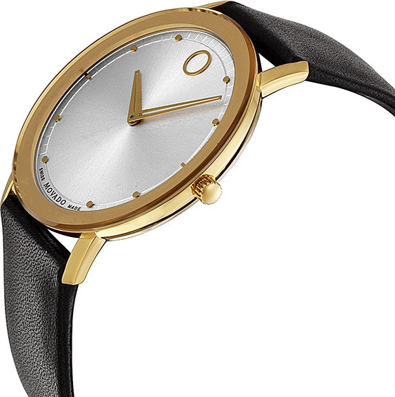 Movado TC Silver Dial Black Leather Strap Watch For Men - 606695