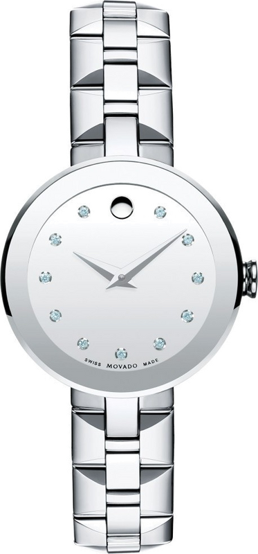 Movado Sapphire Diamonds Silver Dial Silver Steel Strap Watch For Women - 606814