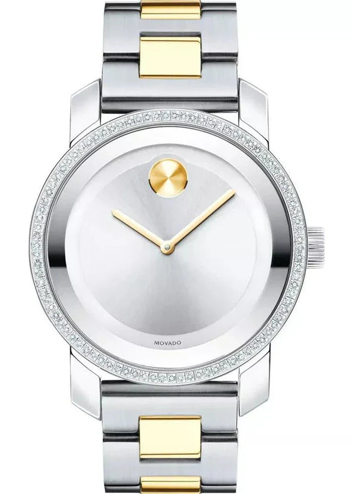 Movado Bold Diamonds Silver Dial Two Tone Steel Strap Watch for Women - 3600451