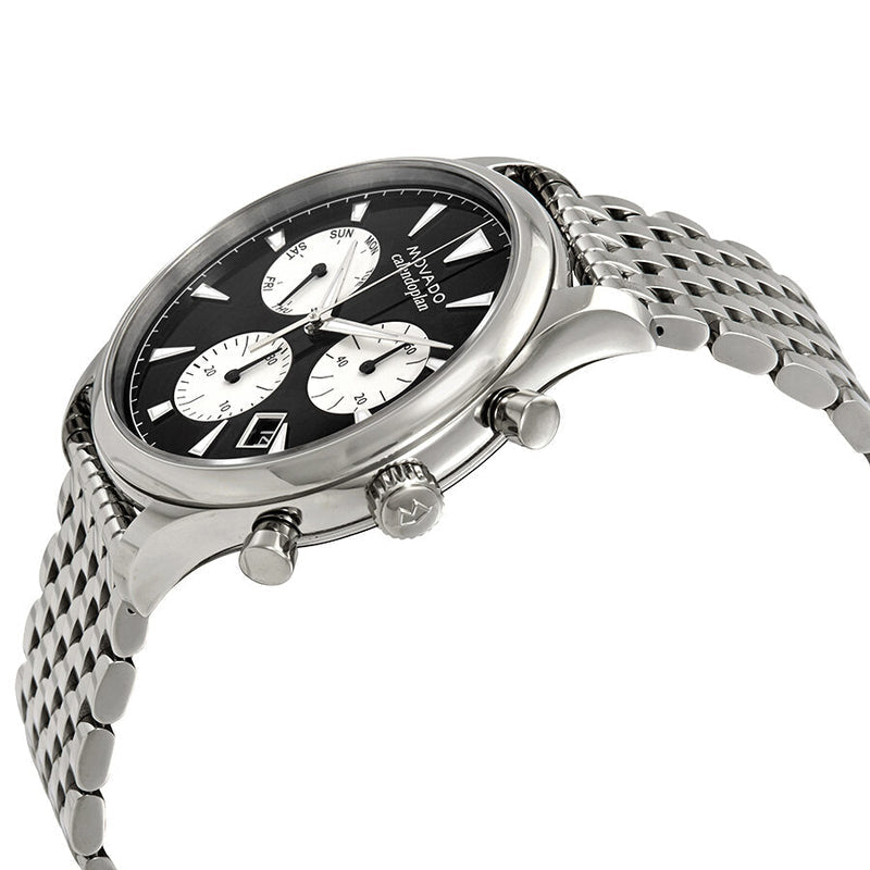 Movado Heritage Calendoplan Chronograph Black Dial Silver Steel Strap Watch for Men - 3650014