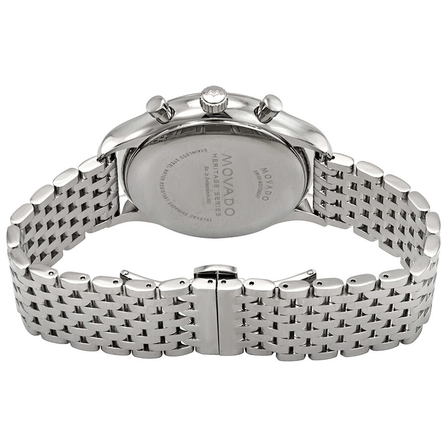 Movado Heritage Calendoplan Chronograph Black Dial Silver Steel Strap Watch for Men - 3650014