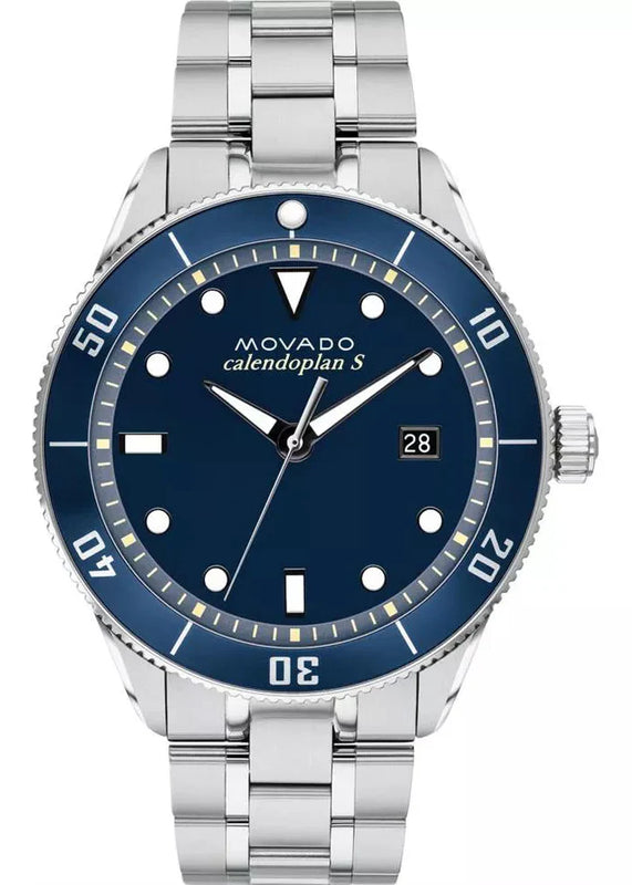 Movado Heritage Calendoplan Blue Dial Silver Steel Strap Watch For Men - 3650094