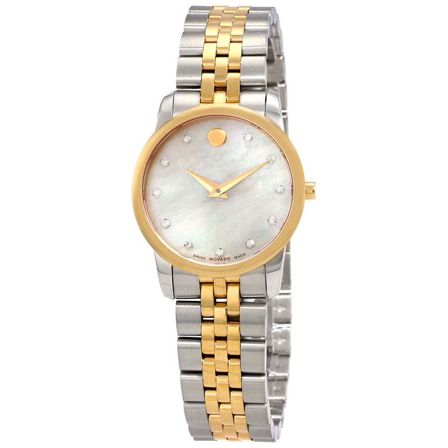 Movado Museum Classic Mother of Pearl White Dial Two Tone Steel Strap Watch for Women - 0607077