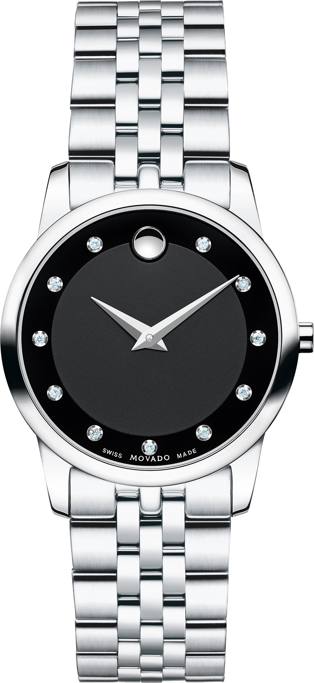 Movado Museum Classic Black Dial Silver Steel Strap Watch For Women - 0606858