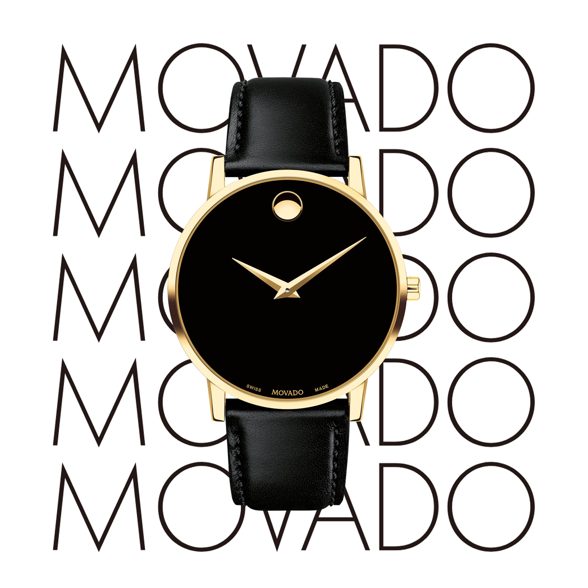 Movado Museum Classic Black Dial Black Leather Strap Watch For Women - 0606877