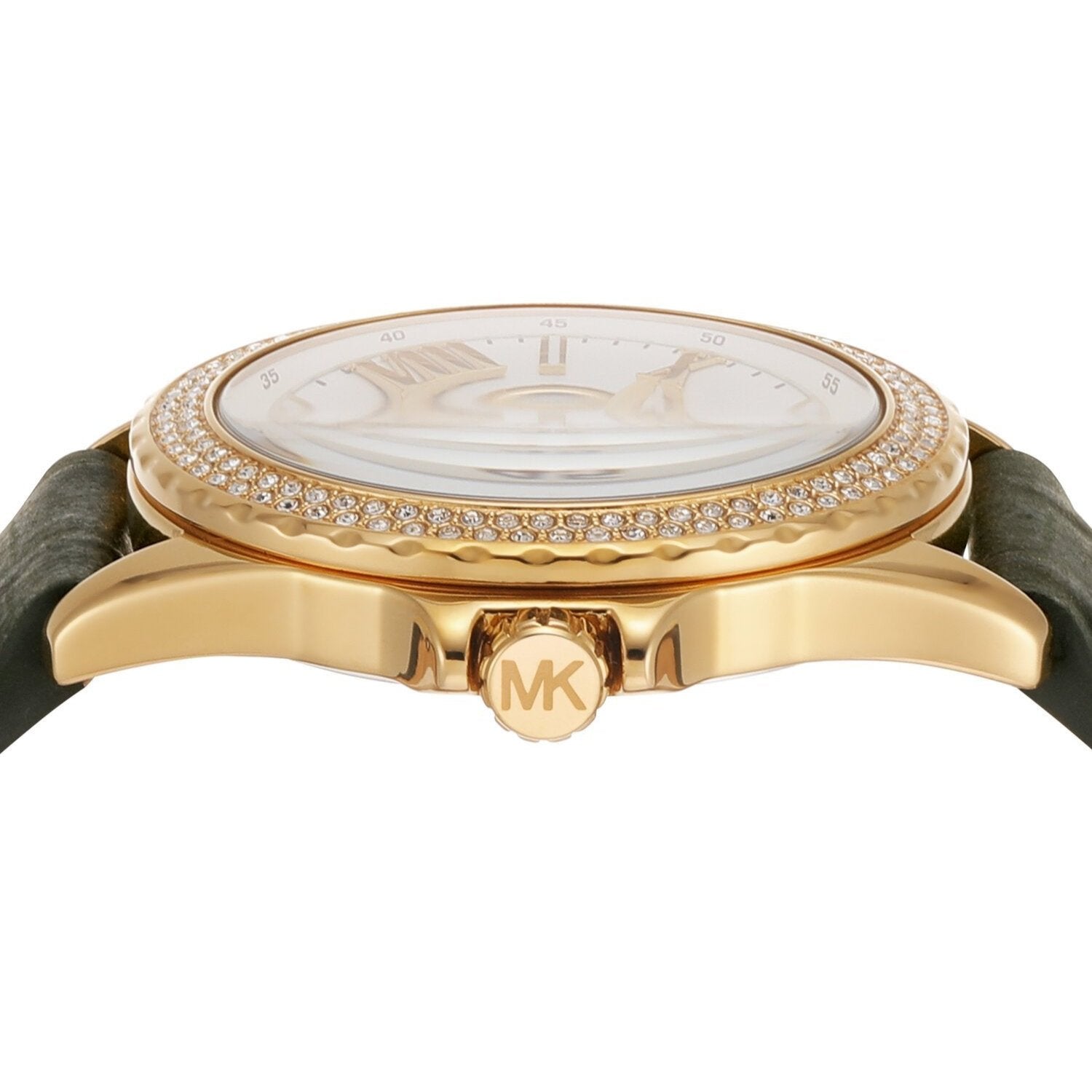 Michael Kors Mini Everest Crystals White Dial Green Leather Strap Watch for Women - MK4720