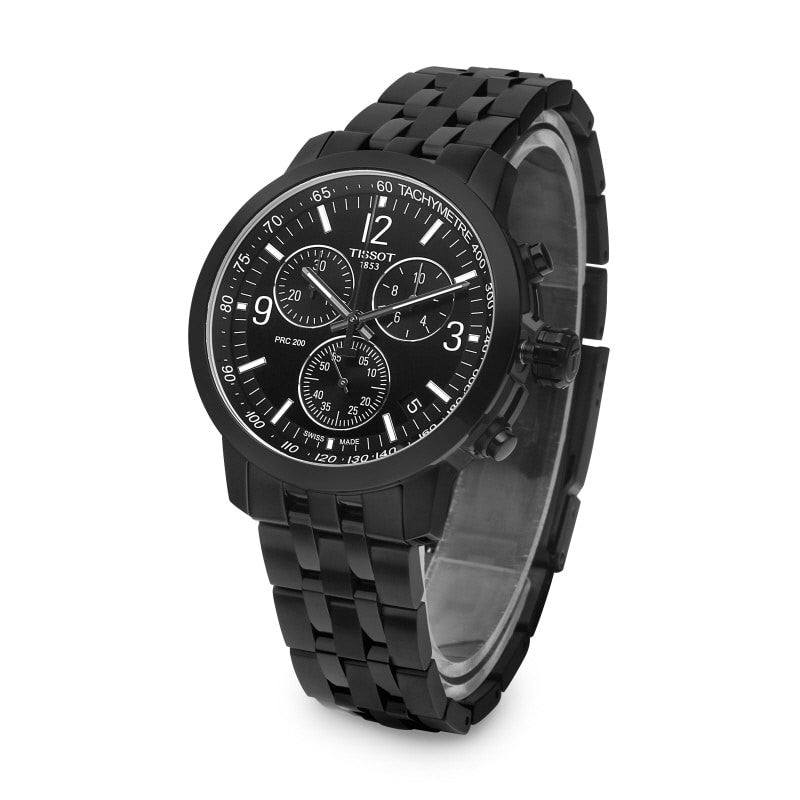 Tissot PRC 200 Chronograph Black Dial Black Steel Strap Watch For Men - T114.417.33.057.00
