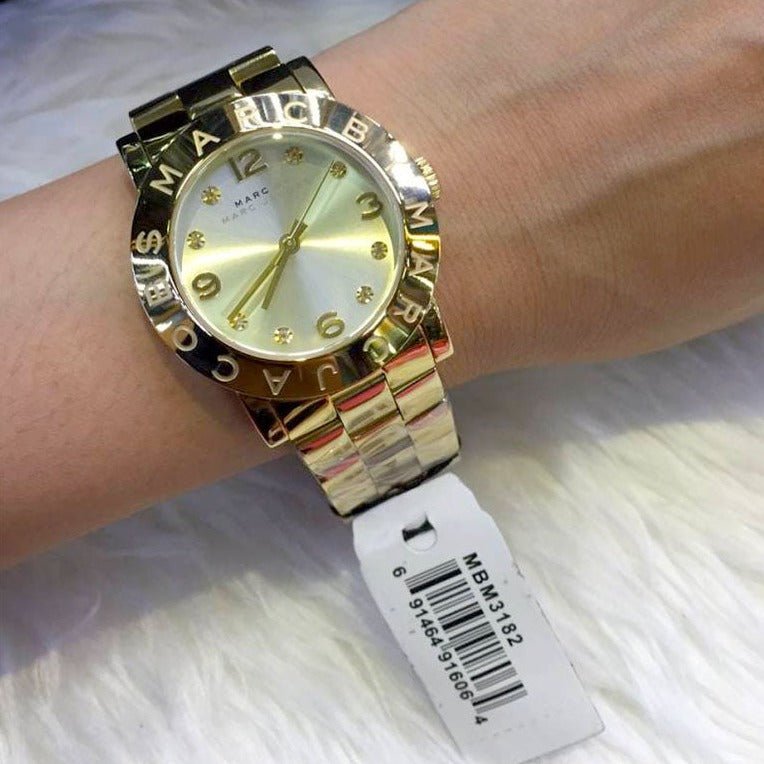 Marc Jacobs Amy White Dial Gold Steel Strap Watch for Women - MBM3182