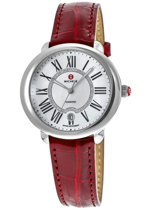 Michele Serein Mother of Pearl Dial Red Leather Strap Watch For Women - MWW21B000023