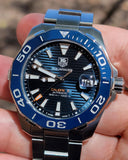 Tag Heuer Aquaracer Calibre 5 Blue Dial Silver Steel Strap Watch for Men - WAY211C.BA0928