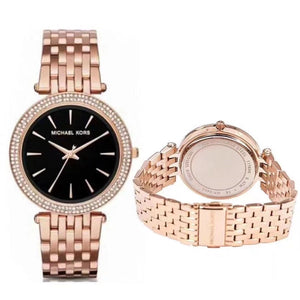 Michael Kors Darci Black Dial Rose Gold Steel Strap Watch for Women - MK3402