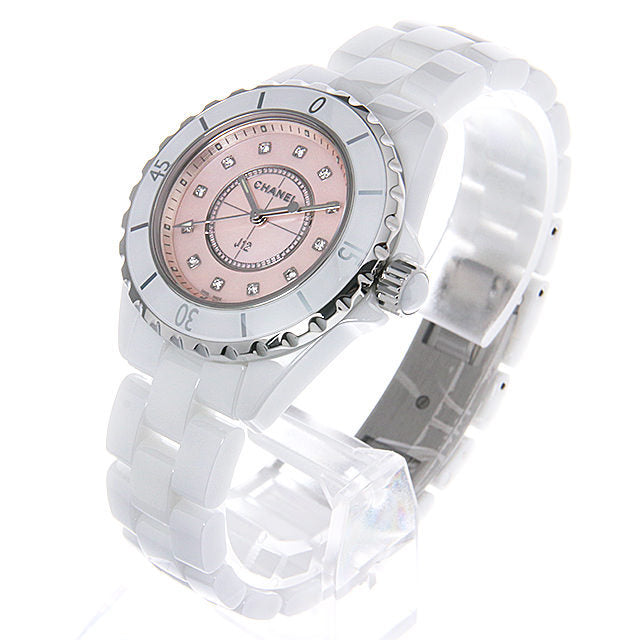Chanel J12 Quartz Diamonds Pink Dial White Steel Strap Watch for Women - J12 H5513