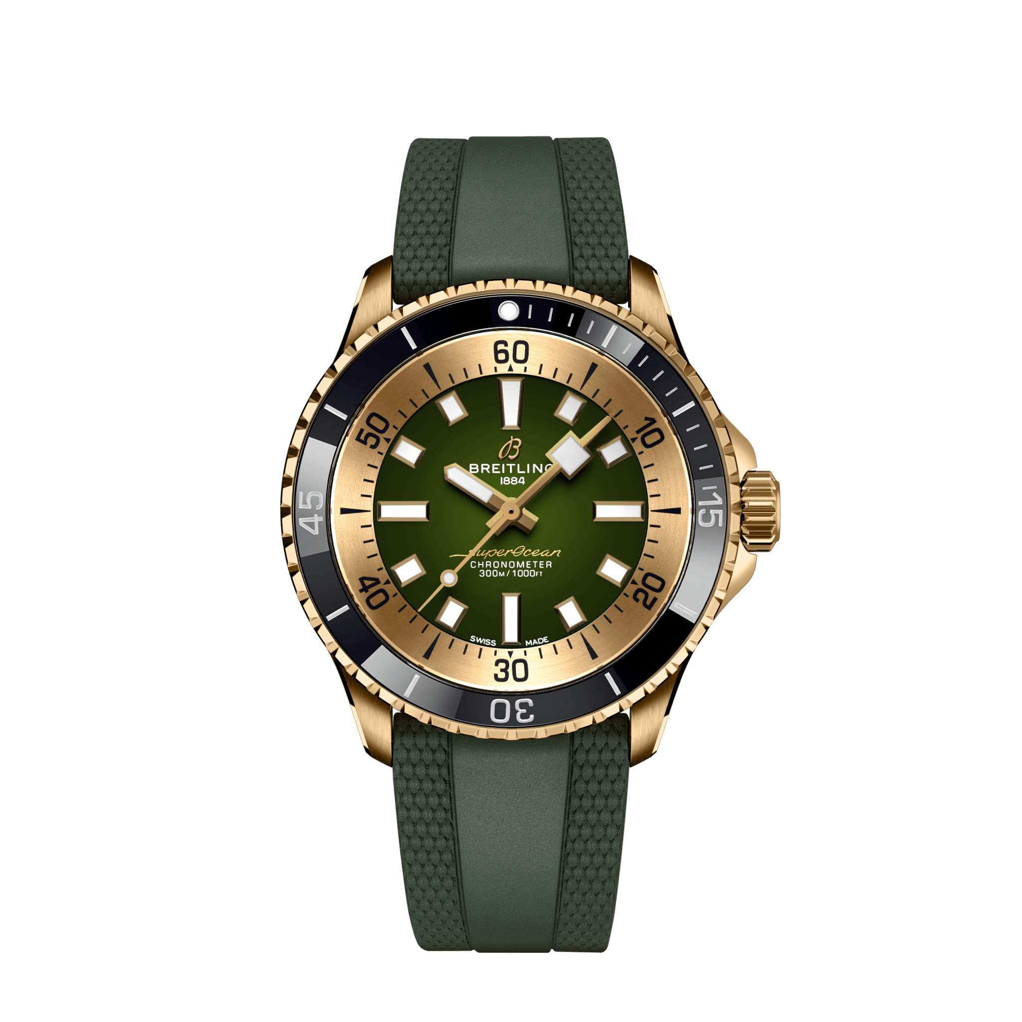 Breitling Superocean Automatic 42 Green Dial Green Rubber Strap Watch for Men - N17375201L1S1