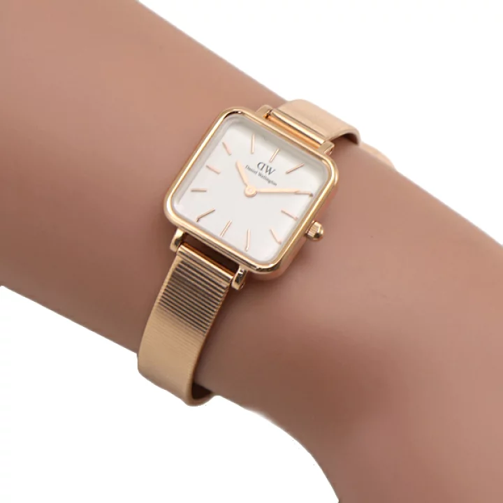 Daniel Wellington Quadro Studio White Dial Rose Gold Mesh Strap Watch For Women - DW00100517
