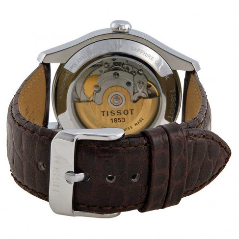 Tissot T Classic T One Automatic Silver Dial Brown Leather Strap Watch For Men - T038.430.16.037.00