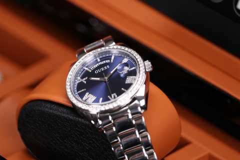 Guess Luna Diamonds Blue Dial Silver Steel Strap Watch for Women - GW0307L1