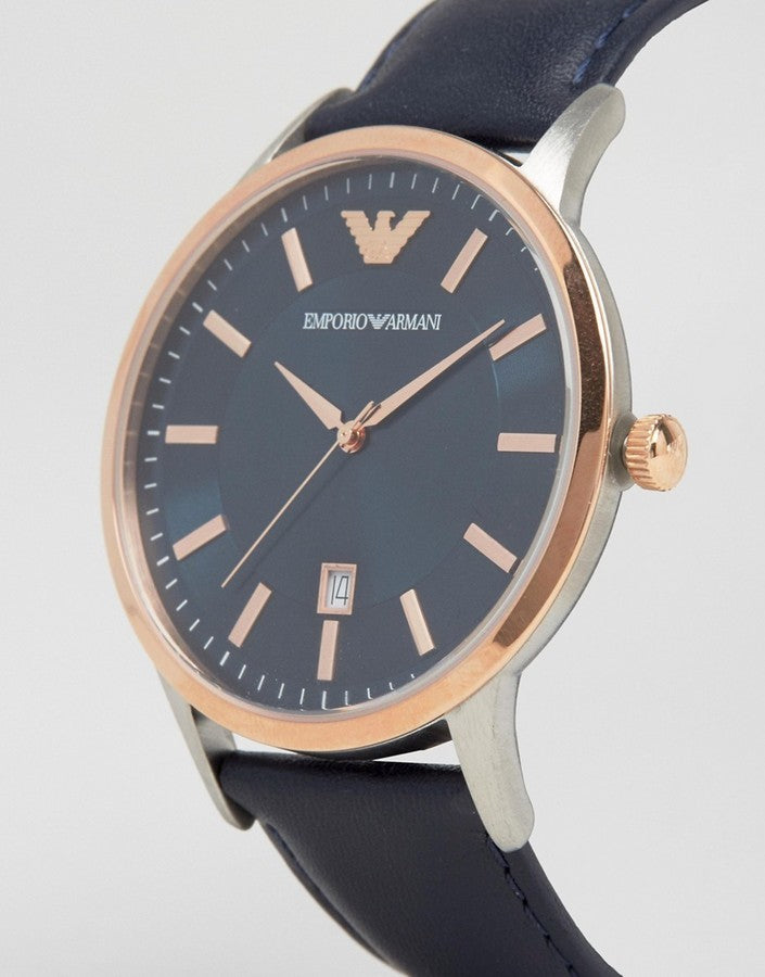 Emporio Armani Renato Analog Blue Dial Black Leather Strap Watch For Men - AR2506