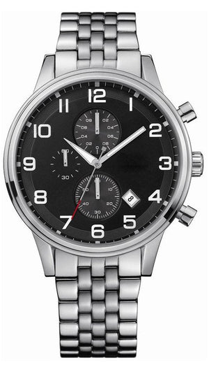 Hugo Boss Aeroliner Chronograph Black Dial Silver Steel Strap Watch For Men - 1512446