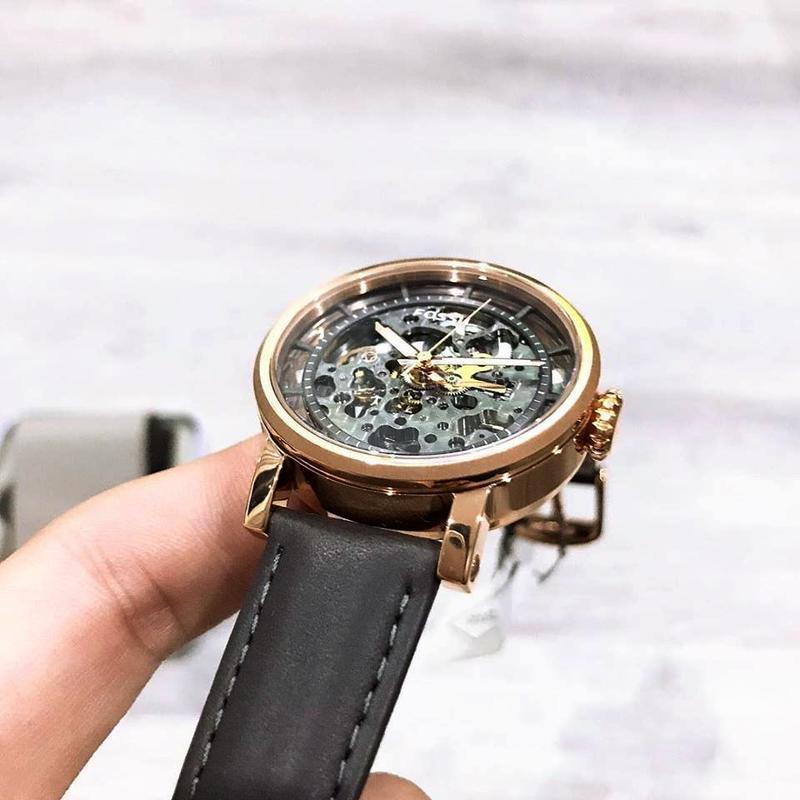 Fossil Boyfriend Automatic Skeleton Grey Dial Grey Leather Strap Watch for Women - ME3089