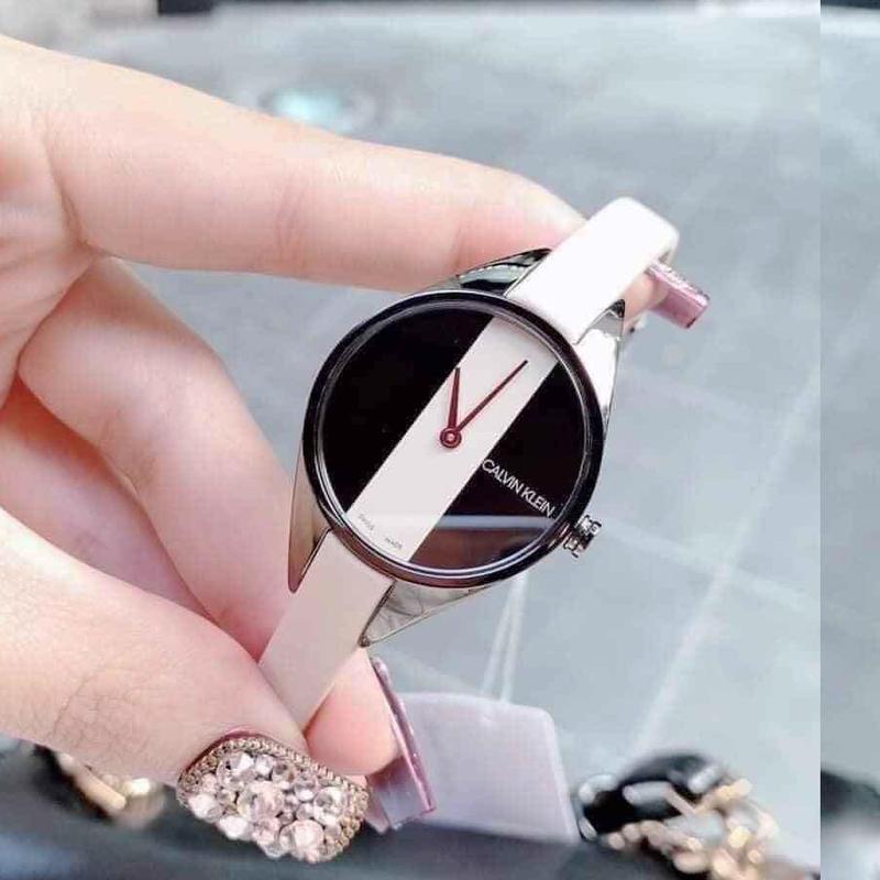 Calvin Klein Rebel Cream Black Dial Cream Leather Strap Watch for Women - K8P237X1