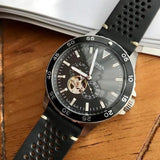 Fossil Crewmaster Sports Automatic Black Dial Black Leather Strap Watch for Men - ME3148