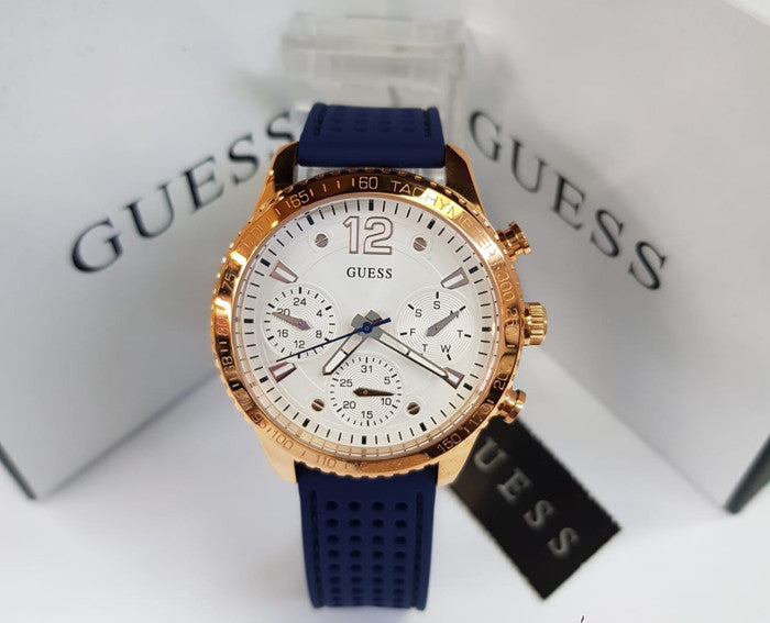 Guess Marina Multifunction White Dial Blue Rubber Strap Watch for Women - W1025L4