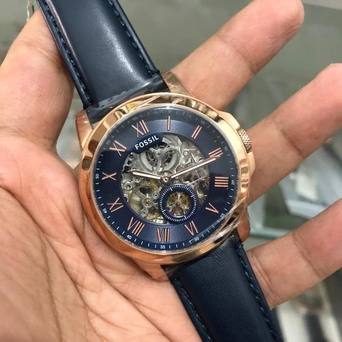 Fossil Grant Mechanical Blue Dial Blue Leather Strap Watch for Men - ME3054