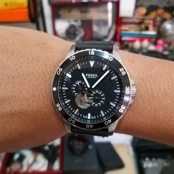 Fossil Crewmaster Sports Automatic Black Dial Black Leather Strap Watch for Men - ME3148