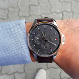 Tommy Hilfiger Shawn Multifunction Grey Dial Brown Leather Strap Watch for Men - 1791615