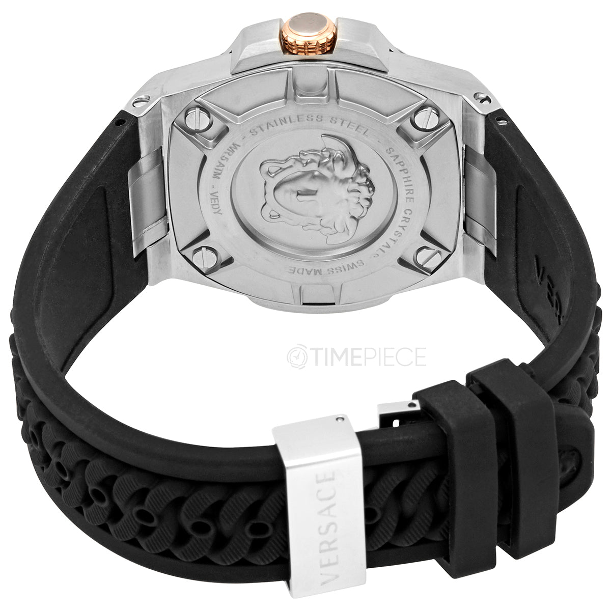 Versace Chain Reaction Quartz White Dial Black Rubber Strap Watch for Men - VEDY00219