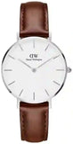 Daniel Wellington Classic Petite St Mawes White Dial Brown Leather Strap Watch For Women - DW00100187