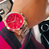 Michael Kors Runway Chronograph Pink Dial Rose Gold Steel Strap Watch For Women - MK7352