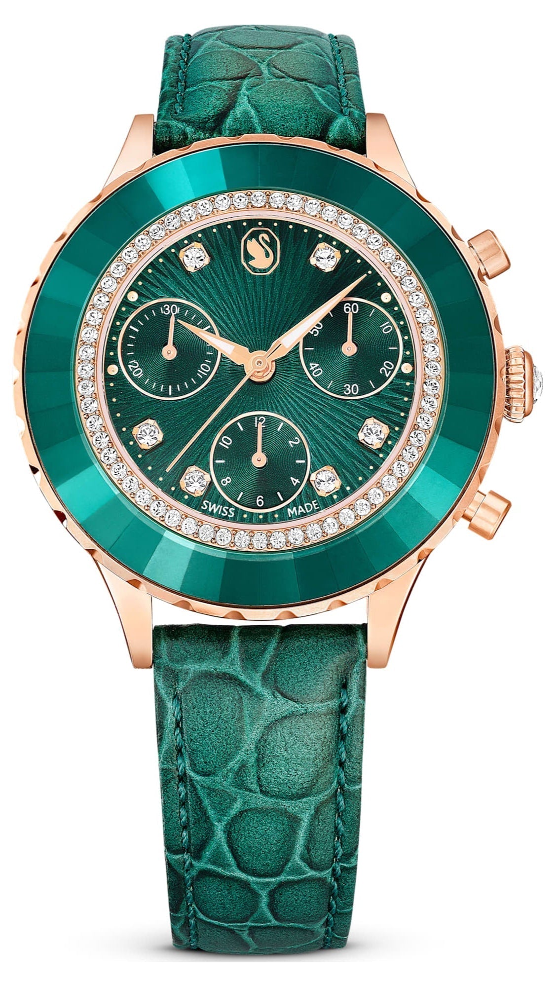 Swarovski Octea Chrono Green Dial Green Leather Strap Watch for Women - 5672931