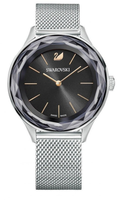 Swarovski Octea Nova Black Dial Silver Mesh Bracelet Watch for Women - 5430420