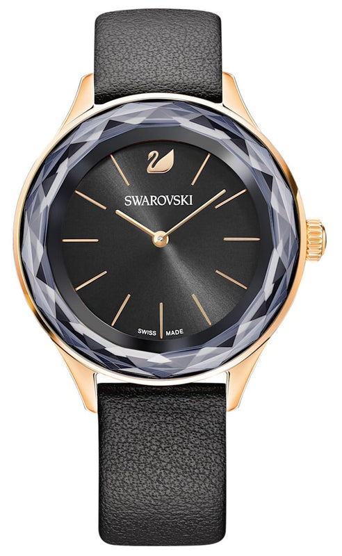 Swarovski Octea Nova Grey Dial Grey Leather Strap Watch for Women - 5295358