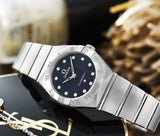 Omega Constellation Manhattan Quartz Diamonds Blue Dial Silver Steel Strap Watch for Women - 131.10.25.60.53.001