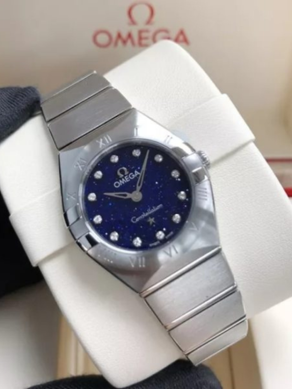 Omega Constellation Manhattan Quartz Diamonds Blue Dial Silver Steel Strap Watch for Women - 131.10.25.60.53.001